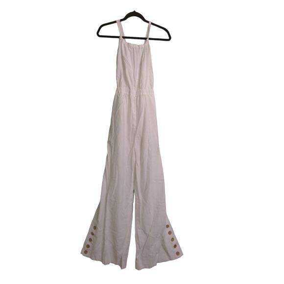 Jonathan Simkhai Swim Serenity Wide Leg Jumpsuit Open Back Pockets White L New - Picture 1 of 14